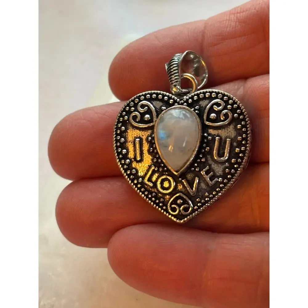 925 Silver Moonstone Heart  Pendant - Picture 6 of 7